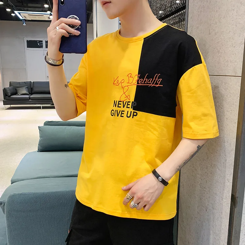 

Men Short Sleeve T Shirts for Man 2019 New Summer Pure Cotton Vintage Patchwork Tees O Neck Cotton Tshirt Homme M-4XL