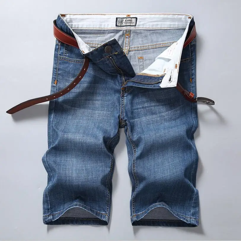 Классические мужские синие короткие джинсы, джинсовые шорты хорошего качества, мужские летние ковбойские шорты до колена, прямые короткие джинсы, размер 40