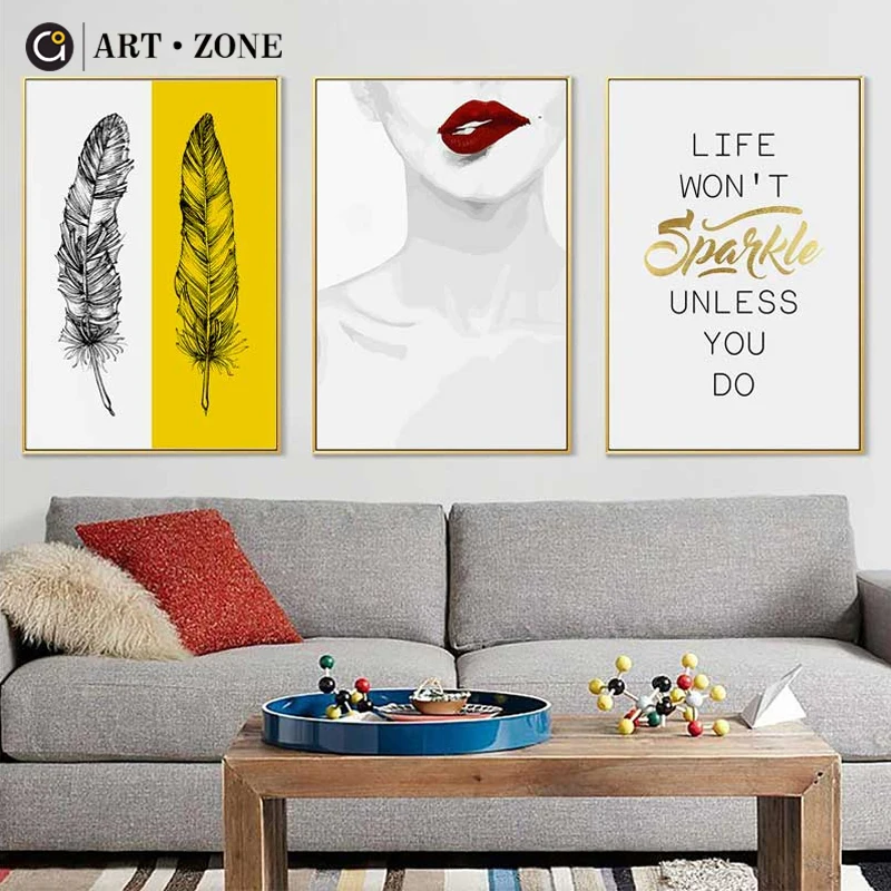 

ART ZONE Nordic Style Letter Feather Poster Print Minimalist Wall Art Canvas Painting Landscape Picture Home Decor Poster