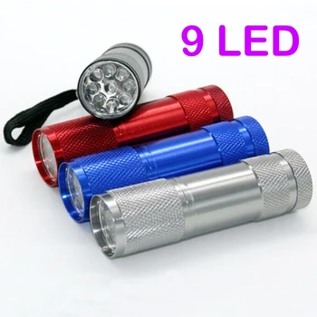 

500pcs/lot Colorful Alluminum Flashlight Mini White Light Torch 9 LED Flashlight for Camping Biking Torch