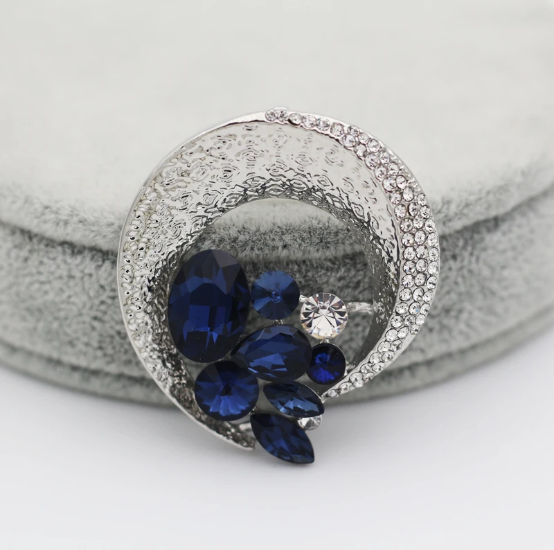 2017 New Fashion Elegant Blue Crystal Brooches Pin Dress Pins Large