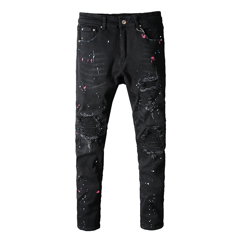 

New Jeans Men Black Casual Skinny Jeans Men Slim Biker Jeans Hip Hop Ripped Jeans For Men Stretch Denim Pants Large Size