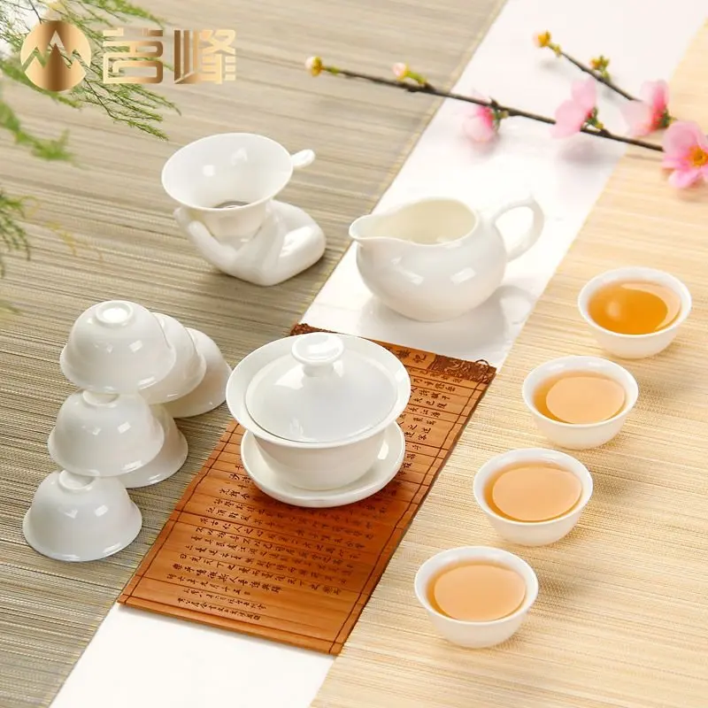 White jade porcelain tea sets with covered cup leak justice package of