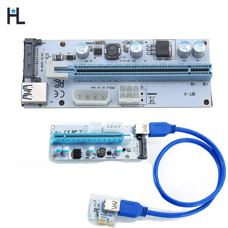 Placa de Vídeo 1x para 16x Adaptador de Alimentação por 15pin 6pin para Mineração Pcie Express Riser Desktop Sata 4pin Bitcoin Litecoin Jogos