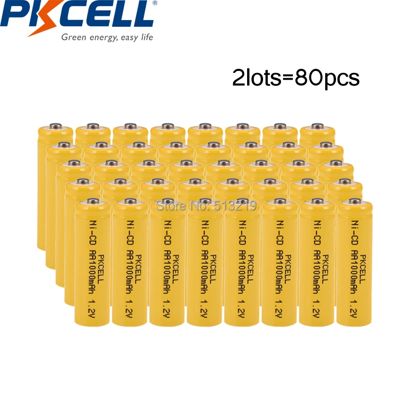 

80Pcs PKCELL AA 1.2V NiCd 1000mAh Rechargeable Battery aa battery Button Top for Garden Solar Light batteries