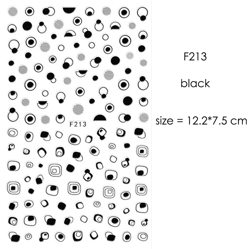 F212-F218 наклейки для ногтей серии s F 12*7,5 см белый черный золотой серебряный узор самоклеющиеся наклейки для украшения ногтей - Цвет: F213 Black