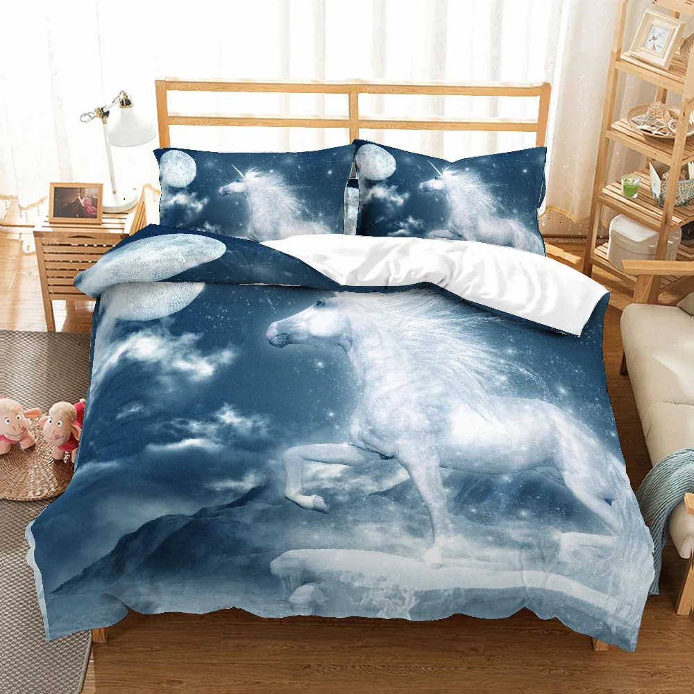 

3D print Bedding set romantic unicorn moon mountains and rivers kids'/lovers' gift Duvet cover set Home Textiles