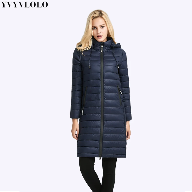 

YVYVLOLO 2019 New Autum Winter Jacket Women Parka Fashion Winter Coat Women's Warm Outwear Thin Cotton-Padded Long Jackets Coats