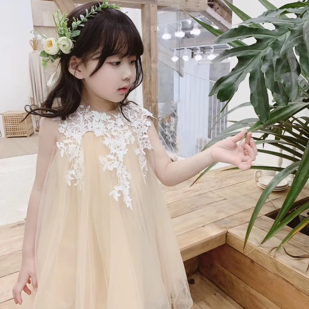 

2019 summer girls party dress lace mesh patchwork sweet baby girls princess party dress