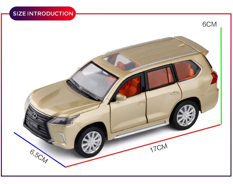 1:32, LEXUS LX570, музыкальный светильник, литая под давлением металлическая игрушка, золотая, белая, черная дверь, открывающаяся дверь, модель автомобиля, игрушки для детей, подарки