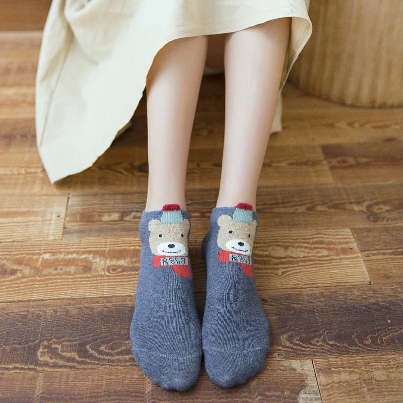 5 пара/лот, женские красивые хлопковые носки, короткие носки с изображением животных, кошек, собак, красные носки с сердечками для девочек, милые забавные низкие носки-башмачки с ушками