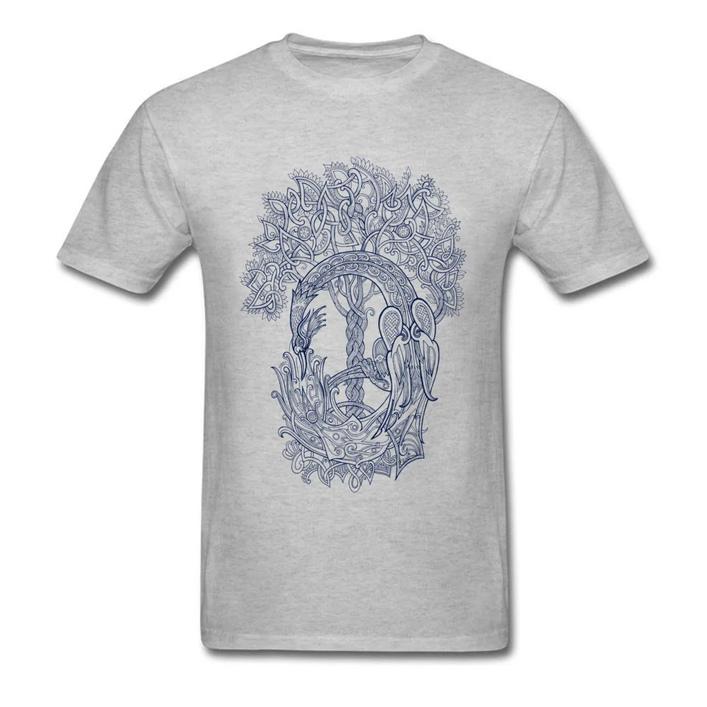 Casual Pure Cotton Classic Tees Discount Short Sleeve Youth T Shirt Custom Summer/Autumn T-Shirt Crewneck Drop Shipping The Phoenix Bird and the Tree of Life blue version grey