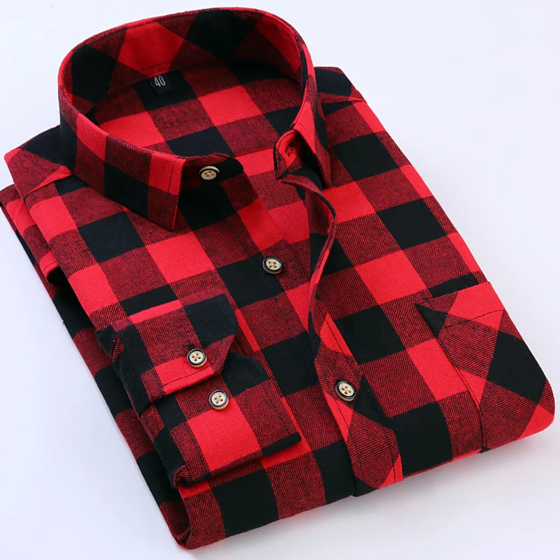 

Men Shirt 100% Cotton 2018 Spring Autumn Casual Long Sleeve Shirts Flannel Plaid Soft Comfortable Slim Fit Man Top Clothes