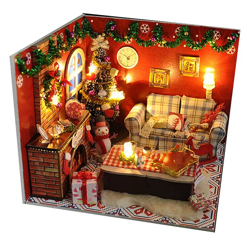 Cuteroom DIY деревянный миниатюрный кукольный домик Рождественская мебель игрушка Miniatura головоломка модель ручной работы кукольный домик подарок на день рождения для детей