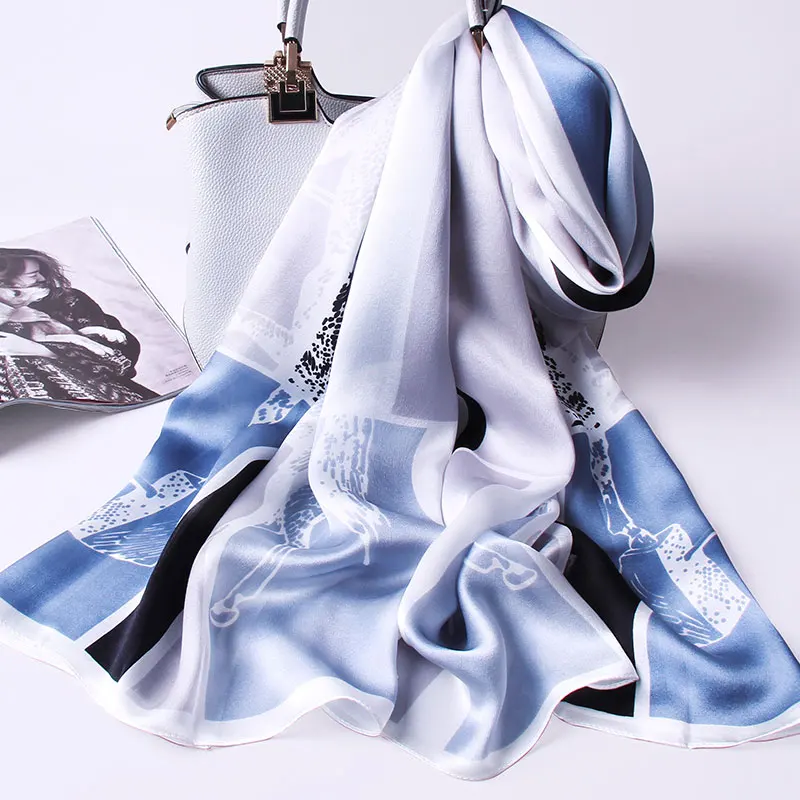 Модный роскошный женский шарф из натурального шелка, фирменный дизайн, с принтом, шелковые шали, мягкий длинный весенний головной платок, Foulard Femme - Цвет: Color 8