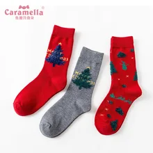 Новые женские носки, осенние красные носки, 3 пары хлопковых женских Модных зимних рождественских носков с вышитыми героями мультфильмов для женщин