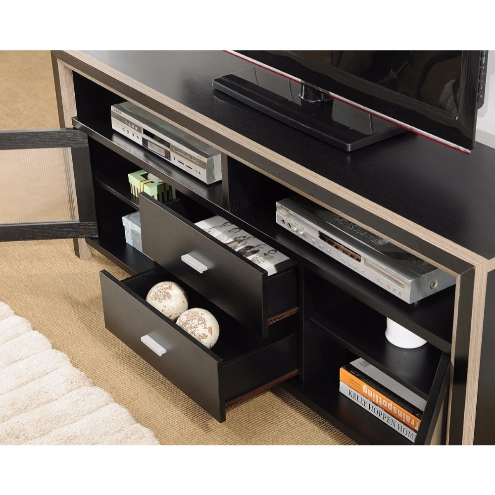 Stylish Two Tone TV Stand Frosted Cabinets, Black and Brown (1)