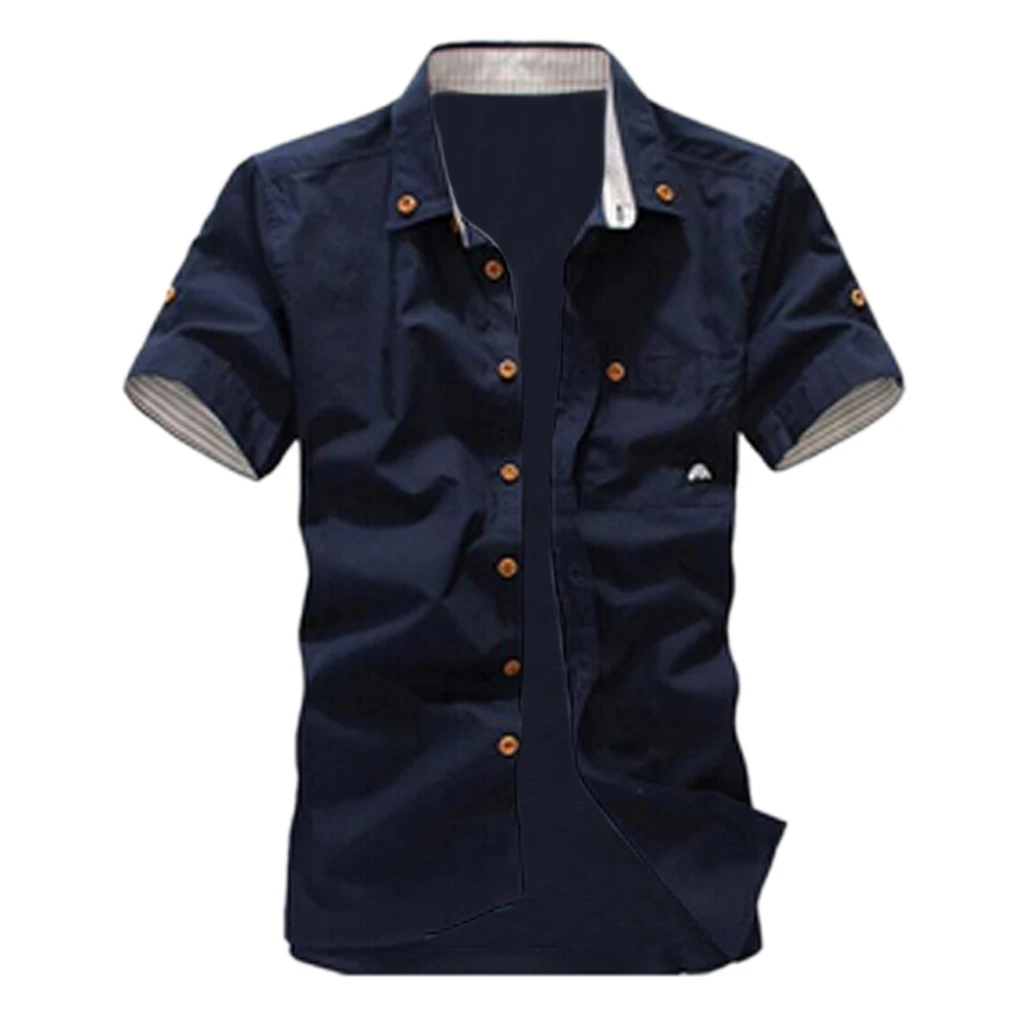 Hot Sale Fashion Mens Shirt Summer Short Sleeve Slim Shirt Casual Mushroom Embroidery Men's shirt Moda Hombre