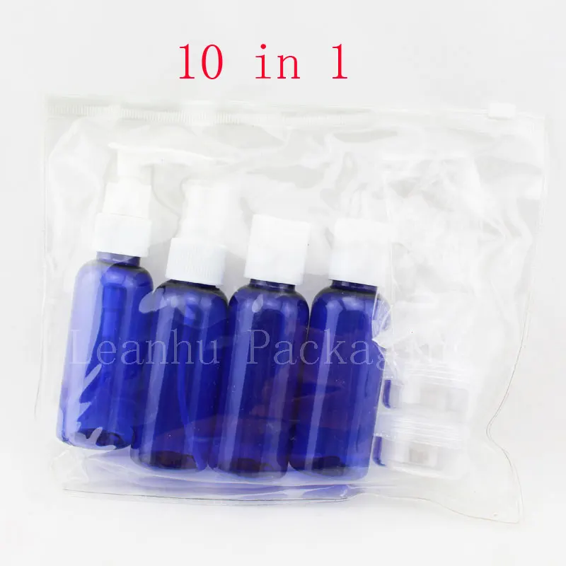 Set of 10 blue plastic travel size empty bottles set,TSA / Airline