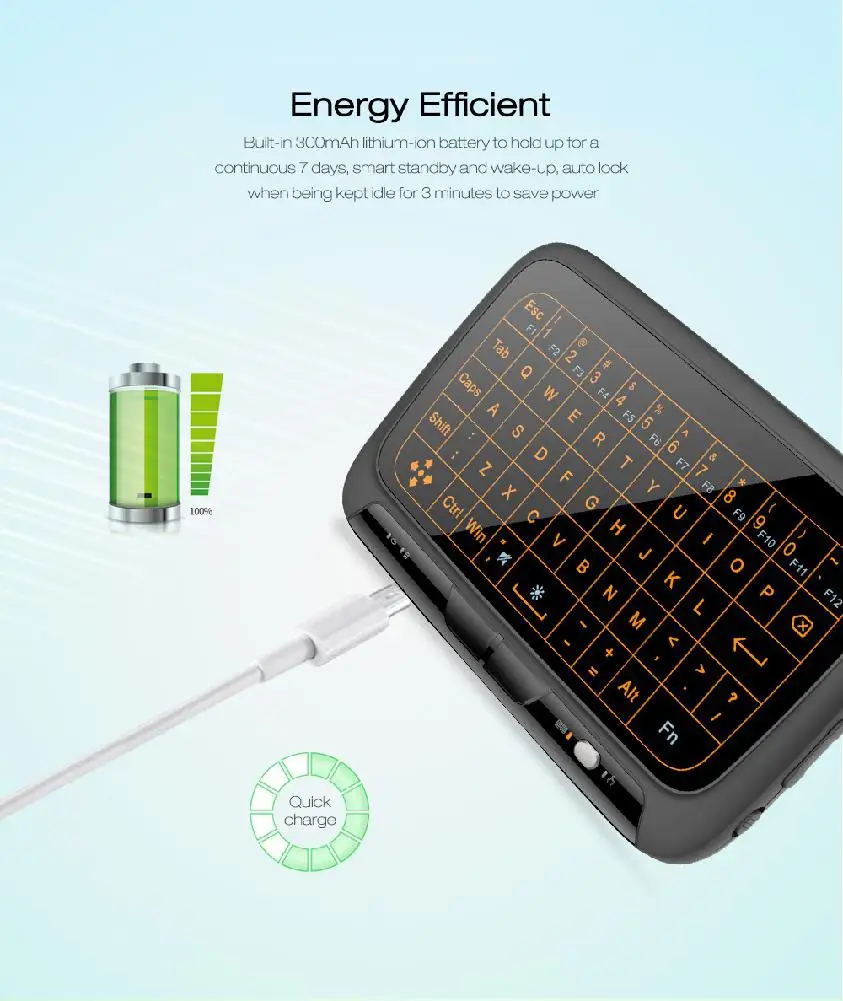 BEESCLOVER H18 + 2 4 GHz мини беспроводная QWERTY клавиатура с подсветкой полной сенсорной