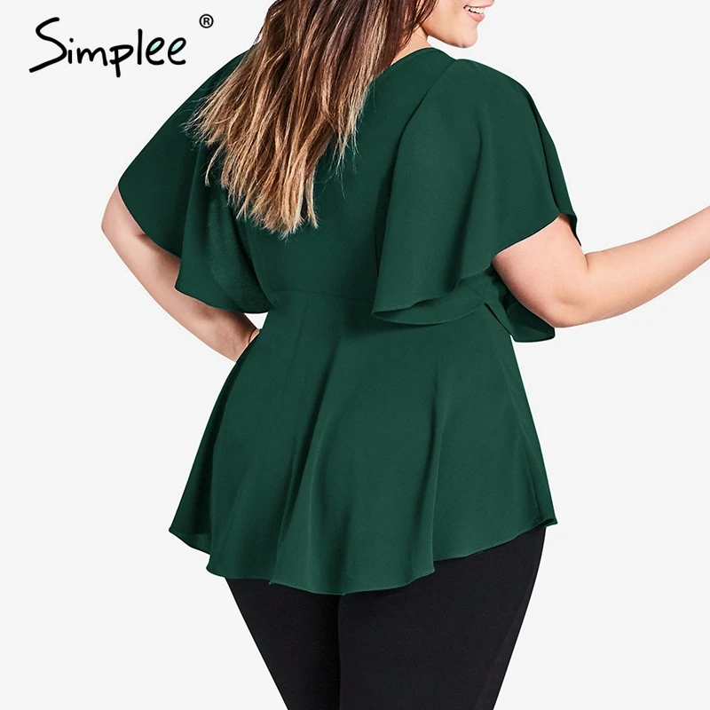 Женская красная рубашка Simplee большого размера элегантный топ с рюшами и круглым