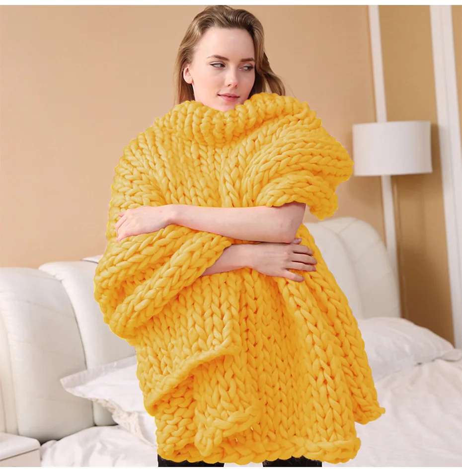 Супер мягкое массивное вязаное одеяло толстая линия гигантская пряжа домашнее постельное белье Декор для гостиной фотографии реквизит Wolldecke одеяло s