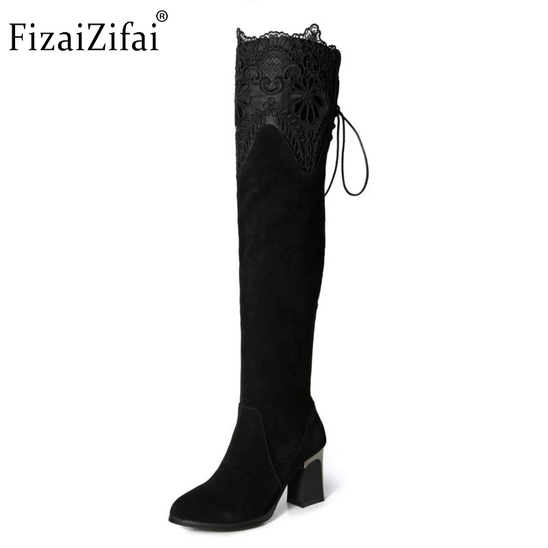 Women Genuine Real Leather Over The Knee Boots Winter Boots Sexy High