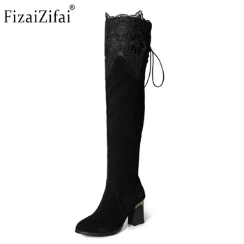 

Women Genuine Real Leather Over The Knee Boots Winter Boots Sexy High Heel Classic Round Toe Zipper Women Boots Shoes Size 33-42