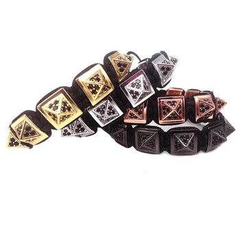 

2019 New Fashion Punk Rock Men Bracelets,Micro Pave Black CZ Spikes Beads Braiding Macrame Bracelet For Women Pulseira Feminina