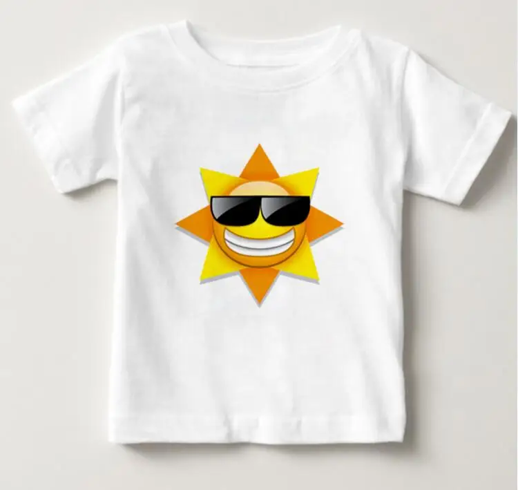 White childreT-shirt Солнце узор футболка кофточки Детская Хлопковая футболка с коротким рукавом лето O-круглый вырез горловины футболка для девочек/топы для мальчиков футболки - Цвет: White childreT-shirt