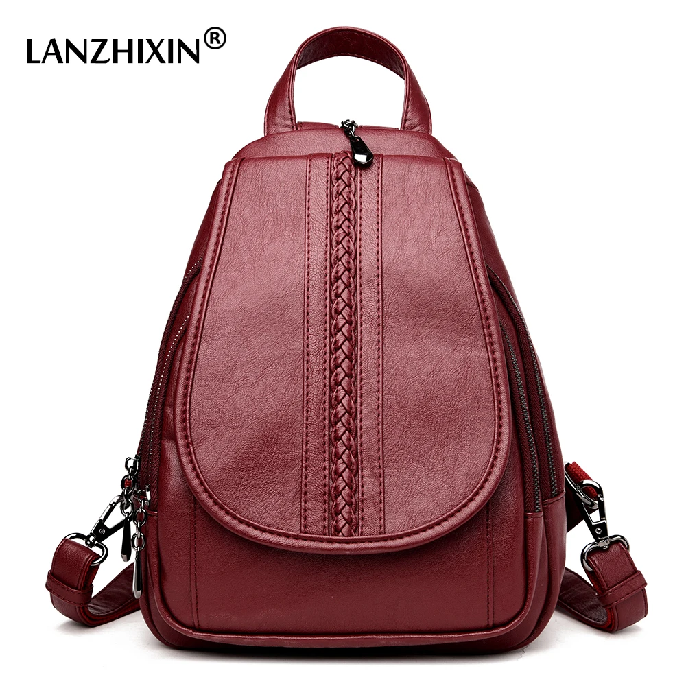 

Lanzhixin New Arrival Women Leather Backpacks College Students Simple Backpacks Girls Wind Large Capacity Preppy Backpacks 1073