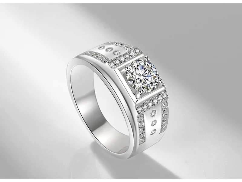 1.25ct карат Cz мужские кольца мужские серебряные обручальные кольца 7 мм огромный камень модные ювелирные изделия Прямая