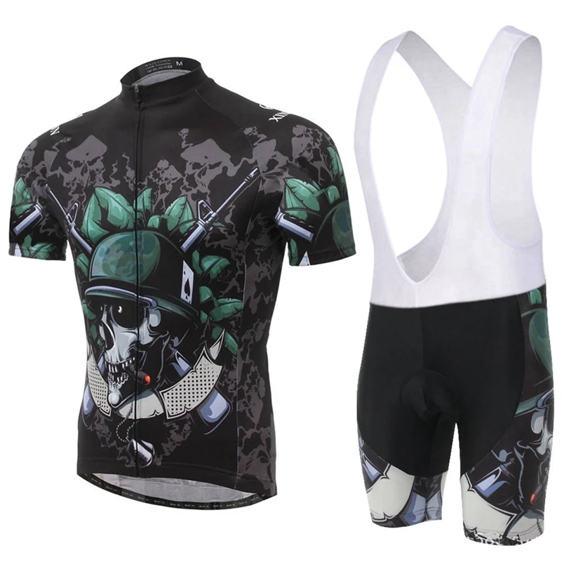 Pro Bike Jersey Bib Shorts Sets Men mtb Bicycle Clothing Suits Skull Gray Summer Male Ropa Ciclismo Cycling Shirts summer