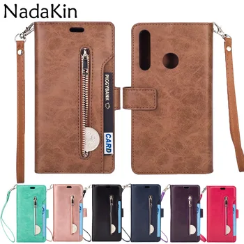 

Zipper Wallet 9 Card Pockets Book Case for Huawei P Smart 2019 Luxury Flip Leather Purse Phone Shell for P Smart Plus 2019