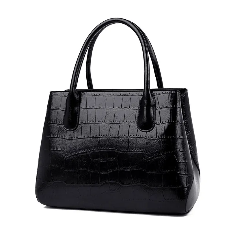 Женская Роскошная сумка из натуральной кожи высокого качества, классическая сумка с узором «крокодиловая кожа», женские сумки среднего возраста, большая вместительность, OL, с верхней ручкой - Цвет: Black