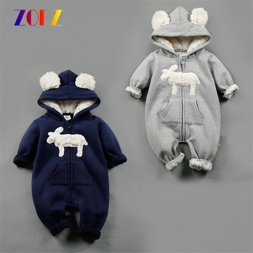 

ZOFZ Baby Boys Clothes Autumn Winter Clothing Warm Soft Romper Kids Cotton Hooded Romper Animal Printed Baby Girls Clothes