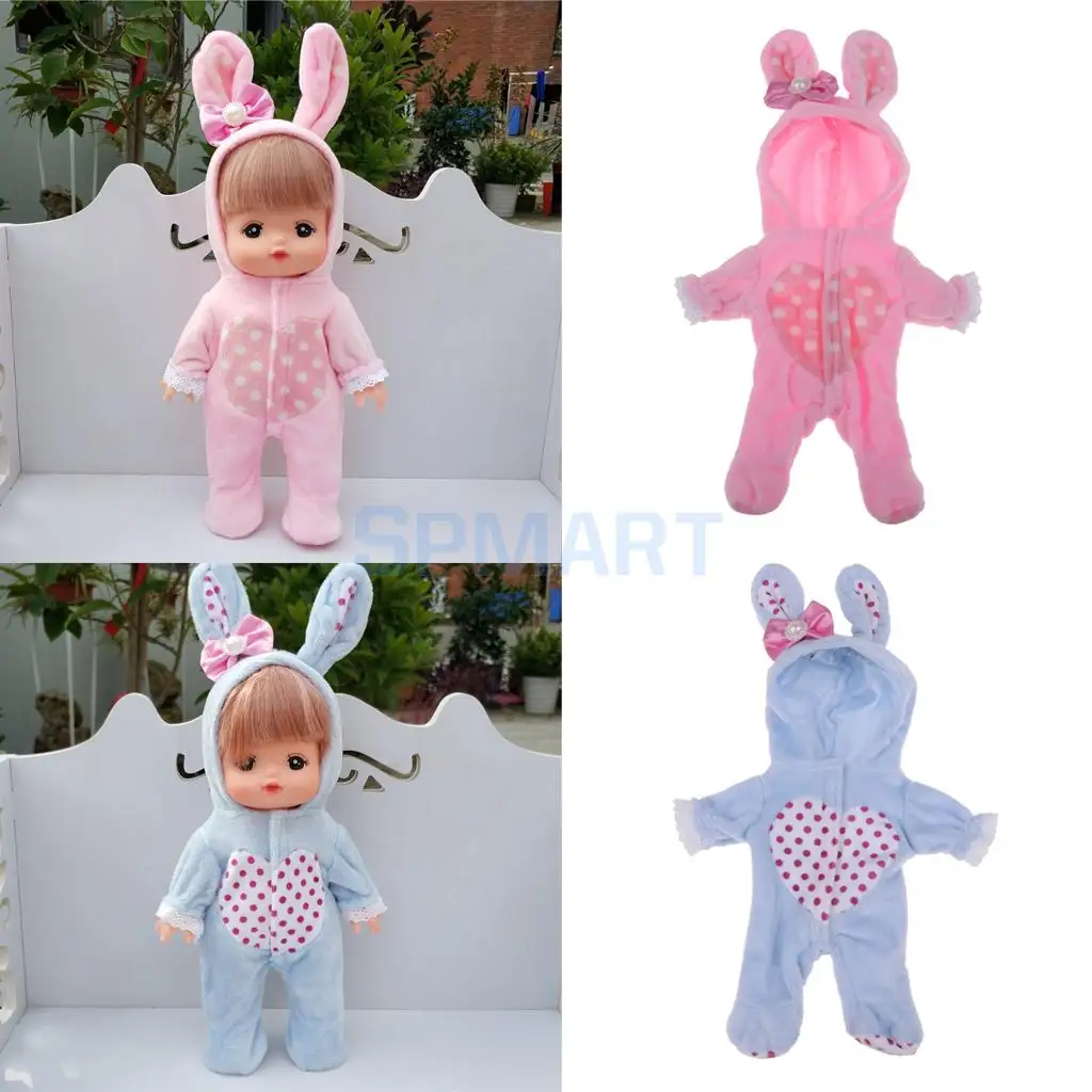 Cute Hooded Jumpsuit Rabbit Romper Outfit For Mellchan Doll 9-11inch for Reborn Baby Girl Dolls Clothing Accessory