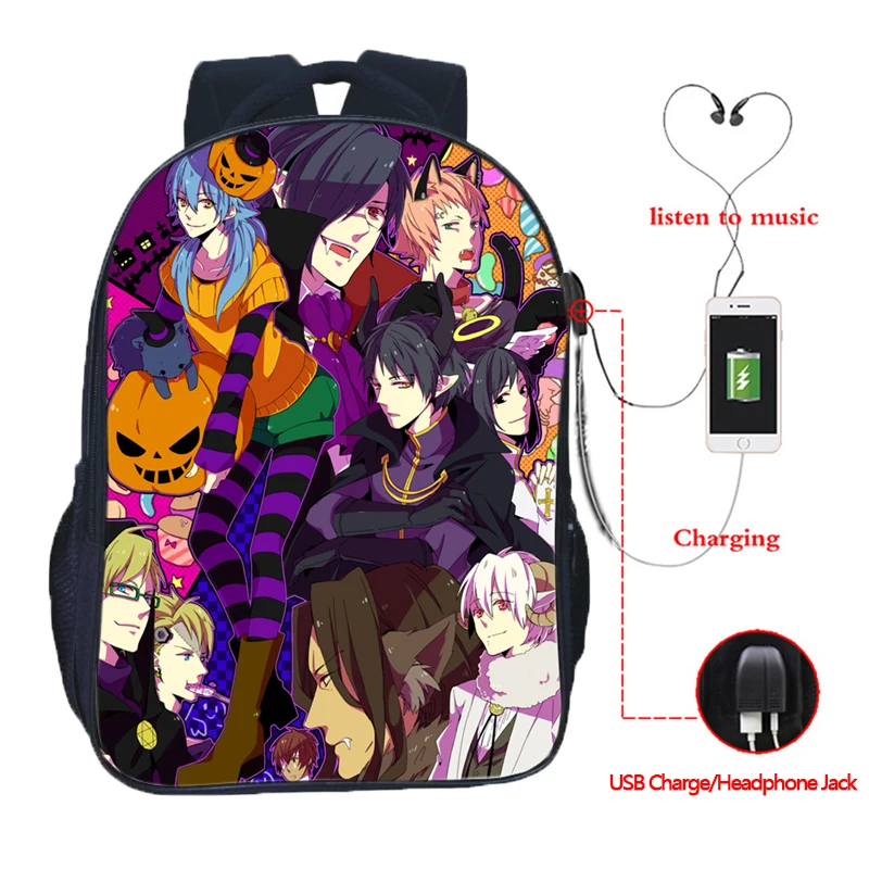 

New Hot Fashion DRAMAtical Murder USB Backpack School Rucksack USB Charging Boys Girls Daily Backpack