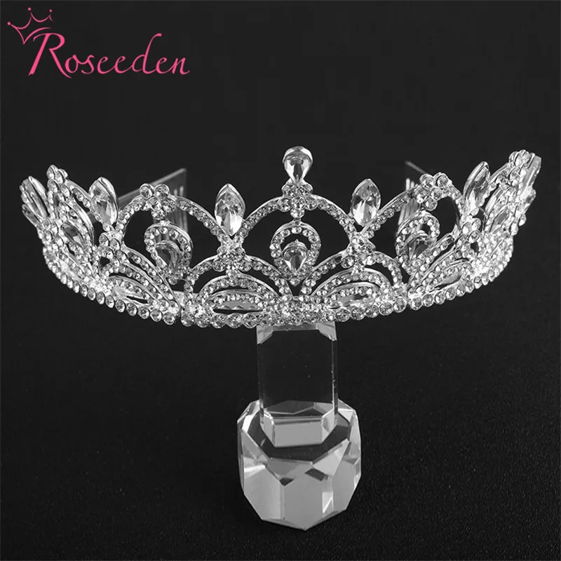 Queen King невесты диадемы и Короны головной убор Большой Teardrop Ясно горный хрусталь Серебряная свадьба Женские аксессуары для волос ювелирные изделия re748