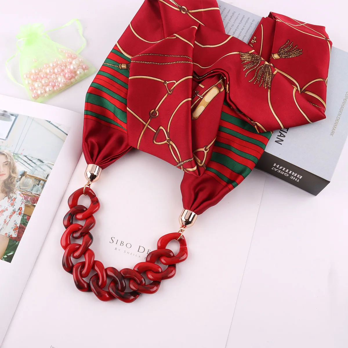 

Satin Simulated Silk Scarf Chain Necklace Decoration Neck National Style Women's Fashion Clothing Accessor