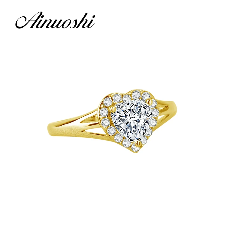 

AINUOSHI 10k Solid Yellow Gold Women Wedding Rings Romantic Engagement Anillos Mujer Heart Shape Simple Design Halo Women Ring