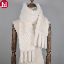 New Long Style Women Real Mink Fur Scarf Genuine Real Mink Fur Ring Scarfs Warm Soft Quality Knitted Real Mink Fur Shawl Scarves