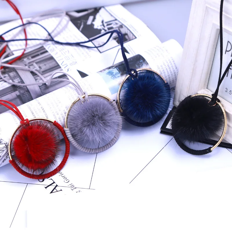

Mink fur Ball Metal Round Long Pendant Necklaces Choker for Women Sweater Chain Winter Jewelry Gifts Women Clothing Accessories