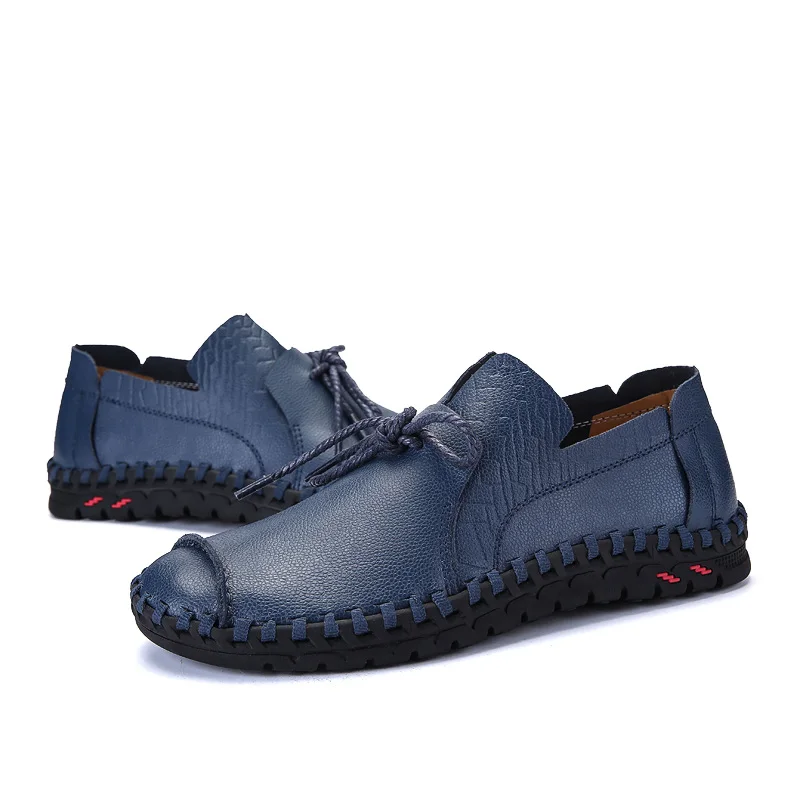 Мужская кожаная обувь; модная брендовая мужская обувь для вождения из натуральной кожи; мужская повседневная обувь высокого качества ручной работы на плоской подошве; размеры 38-47 - Цвет: Blue