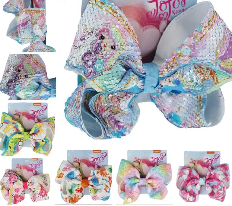 8 inch JOJO SIWA BOWS 2019New Colorful Mermaid Series Girl Kids Hair Bow Bowknot