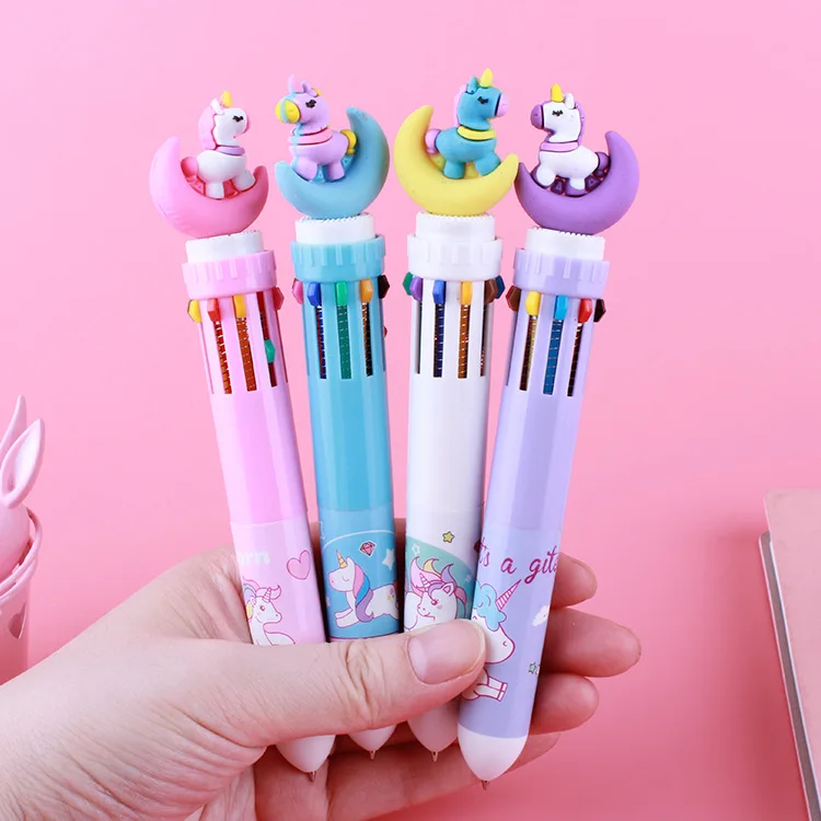 

Creative Cartoon 10 Colors Moon Unicorn Ballpoint Pens Multi-color Press Ball Pen Marker Pen 0.5mm for Student Korean Stationery