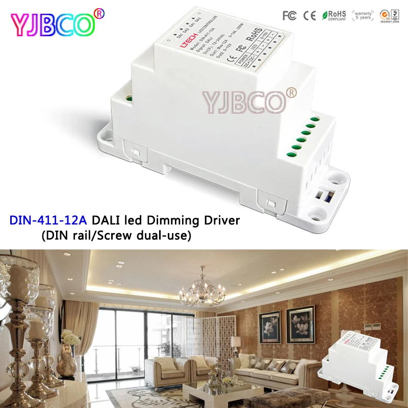 

DIN-411-12A DALI to PWM CV Dimming Driver(DIN rail/Screw dual-use);DC12-24V input;12A*1CH output for led light
