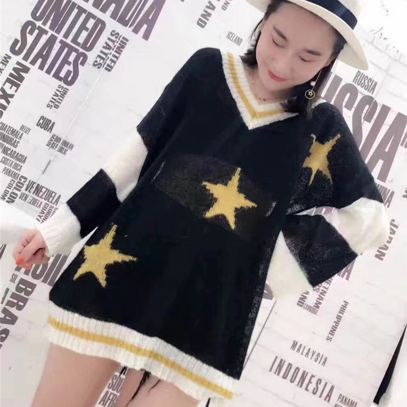 

Film! New summer long sleeve hole off-the-shoulder v-neck joker fashion knitwear is prevented bask in unlined upper garment