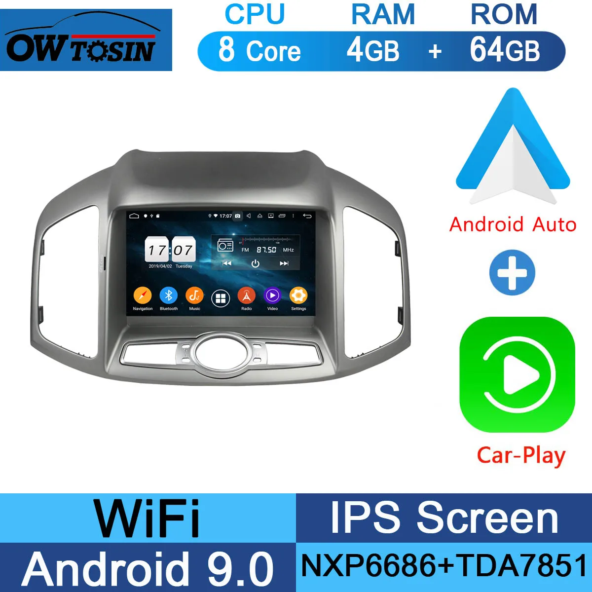 " ips 1920*1080 8 Core 4G ram+ 64G rom Android 9,0 автомобильный dvd-плеер для Chevrolet Captiva 2011- DSP радио gps Parrot BT Adas - Цвет: 64G CarPlay Android