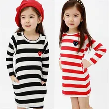 Korean Style Stripde Children’s Tops Kids Clothing Cotton Crewneck Baby Girls Long Sleeve Casual Dress Long T Shirt Tee Bloues